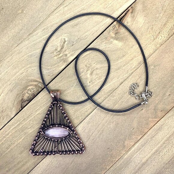 Evil Eye Pendant Necklace Rose Quartz Center Adjustable Length - Picture 3 of 4